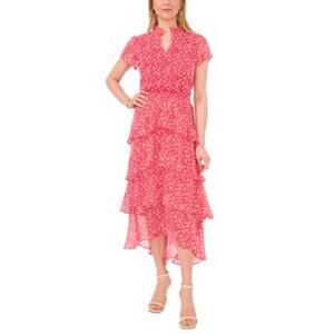 Sam & Jess Women's Printed Smocked Tiered Midi Dress in Coral Floral Print